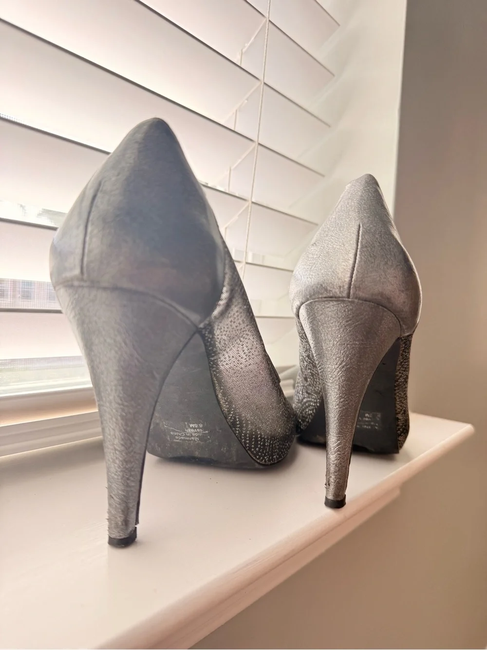 Pewter Glitter Peep Toe High Heels